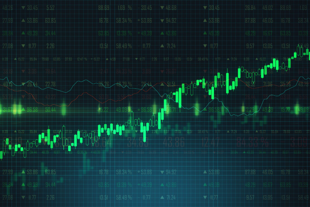 Stock market growth chart on trading screen