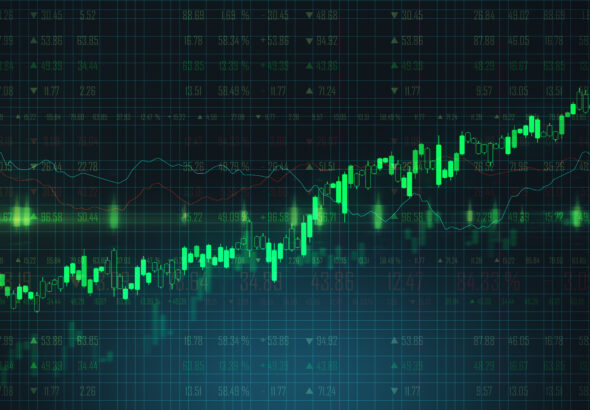 Stock market growth chart on trading screen