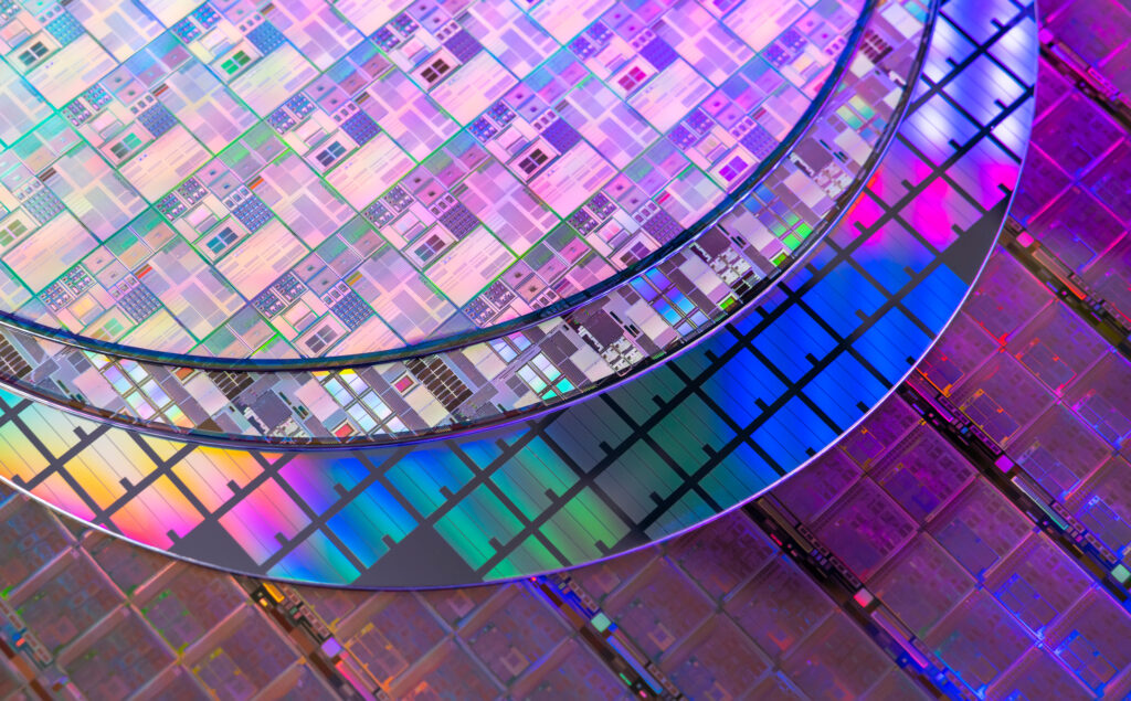 Silicon wafer with microchips used in semiconductor manufacturing