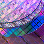 Silicon wafer with microchips used in semiconductor manufacturing