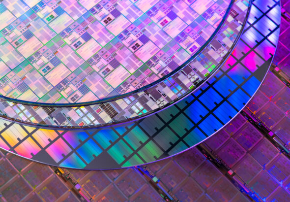 Silicon wafer with microchips used in semiconductor manufacturing